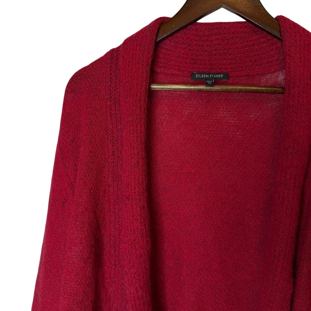 Eileen Fisher Wool Mohair Cashmere Cardigan Open Front Quiet Luxury Red‎ XS